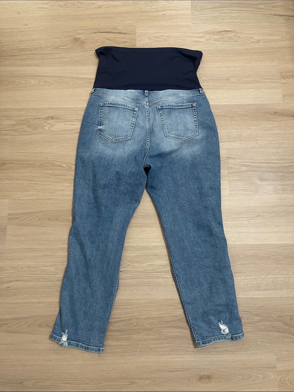 Pinkblush Light Blue Distressed Skinny Maternity Jeans with Navy Overband - Picture 5 of 5